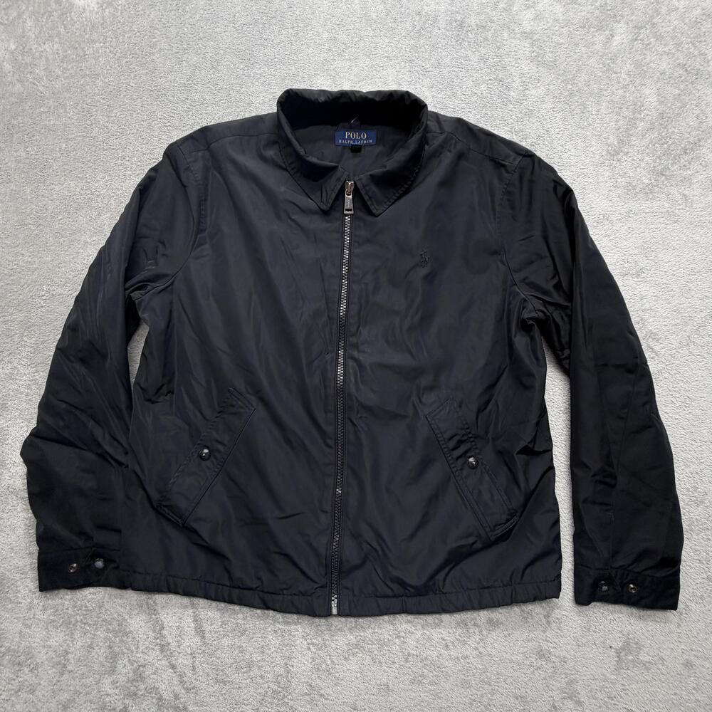 Polo Ralph Lauren Jacket Mens L Black Windbreaker Lined Full Zip Pockets
